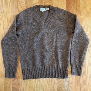 Vintage Modern Juniors 100% Pure Wool Sweater V-Neck Brown Women’s Size Large